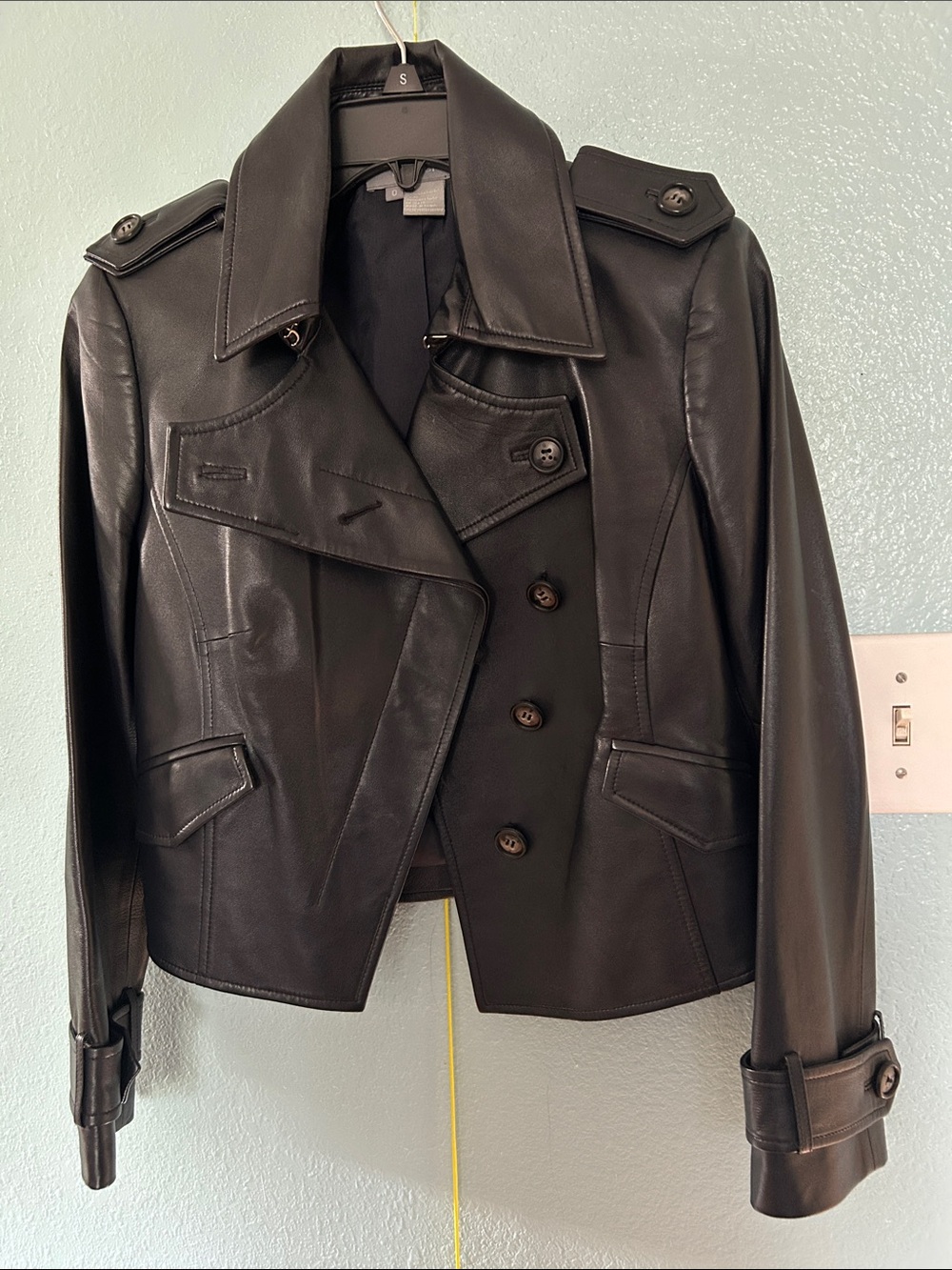 Women's Black Leather Double-Breasted Jacket - Unbranded